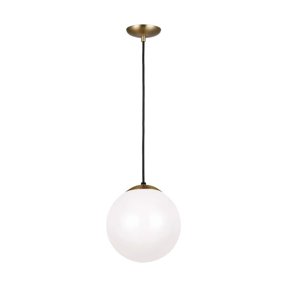 Leo Satin Brass 10" Smooth White Glass Globe Pendant Light
