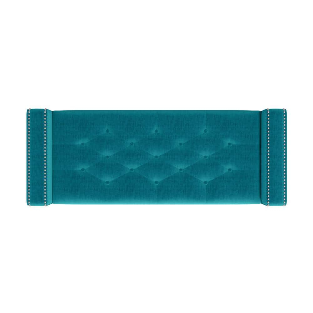 Homesvale Cashman 52"W x 22.5" H Storage Bench Ottoman with Square Arms for Living Room, Bedroom, Entryway, Turquoise Blue Velvet