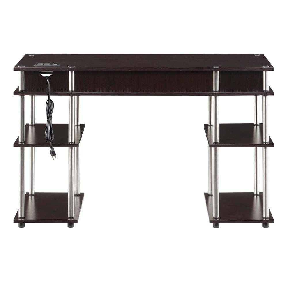 Adult, Designs2Go No Tools 30 inches Tall Student Desk with Charging Station and Shelves, Espresso
