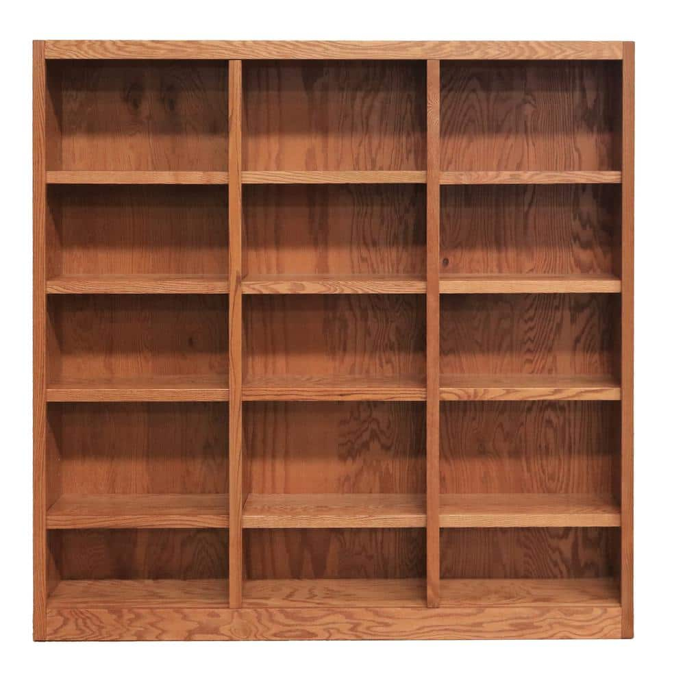 Concepts in Wood Traditional 72" Tall 15-Shelf Triple Wide Wood Bookcase in Oak