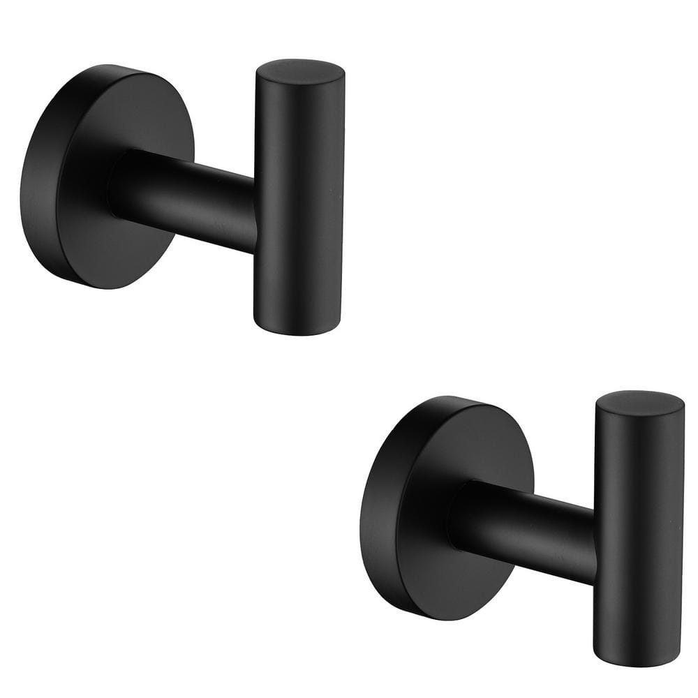 Angle Simple Matte Black Towel Hook 2 PCS, Stainless Steel Kitchen Bathroom Towel Holder, Round Coat Robe Hanger for Wall