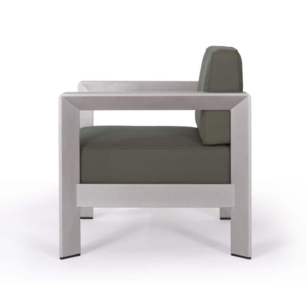 Darius Outdoor Aluminum Club Chairs, Set of 2, Sliver, Gray