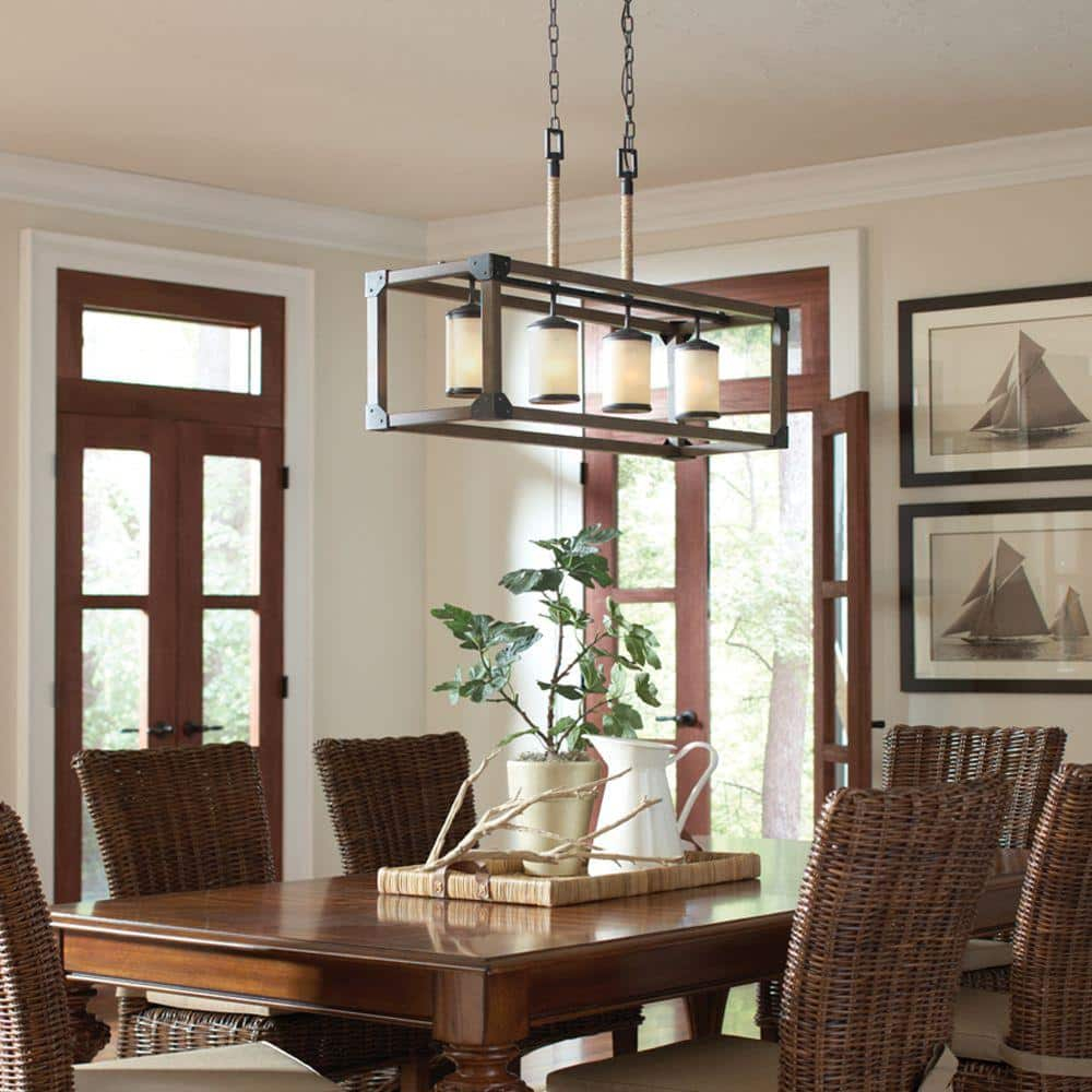Stardust Finish Four-Light Island Pendant with Creme Parchment Glass