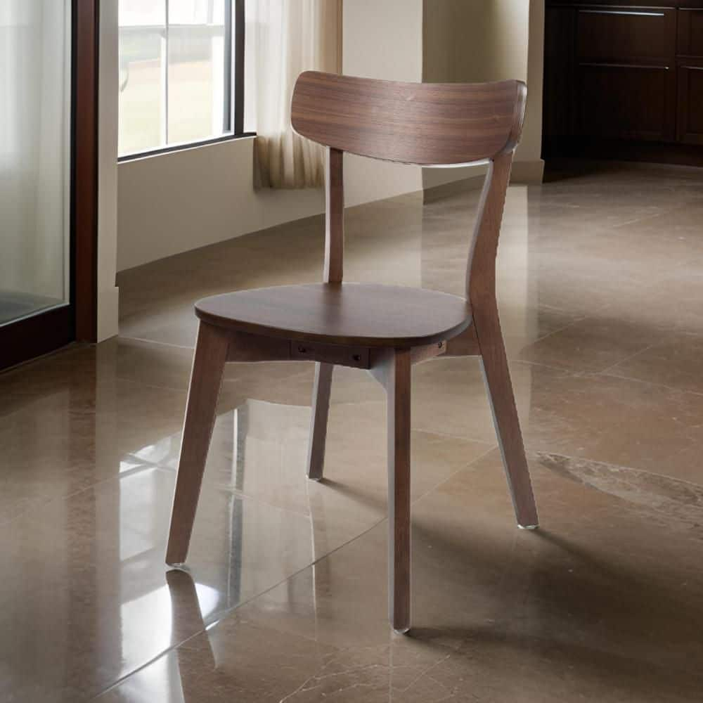 Benjara Aby Dining Side Chair, Wooden Round Seat, Open Panel Back, Walnut Brown