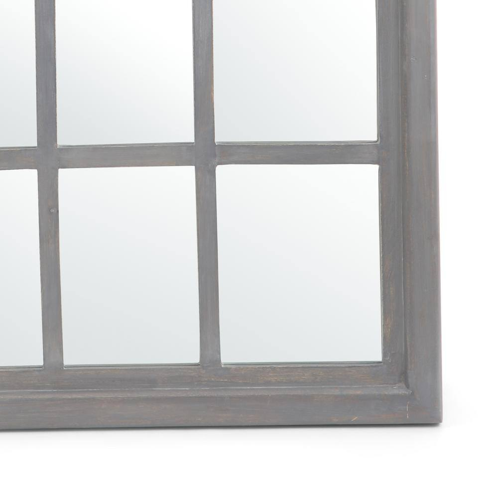 Noble House Shmuel Traditional Arched Windowpane Mirror, Gray Wash