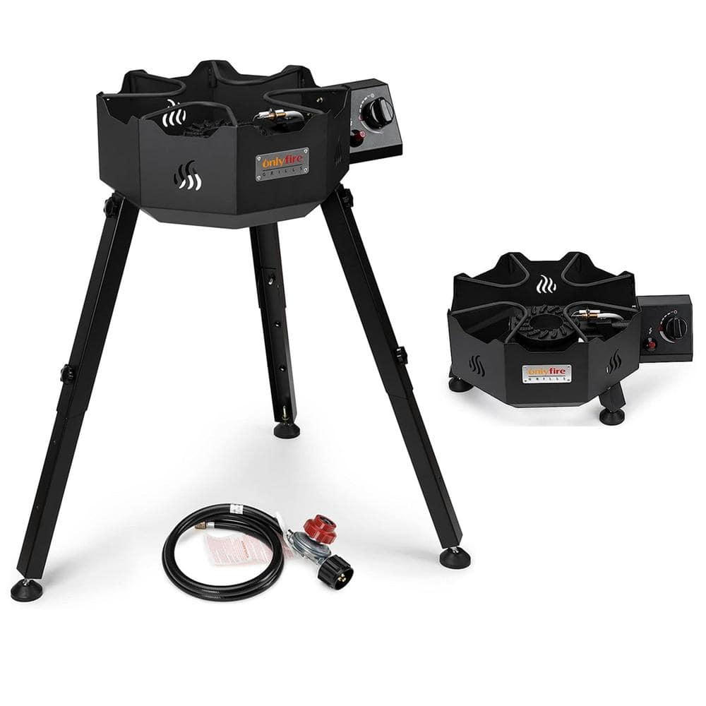 ONLYFIRE Portable Gas Burner with Adjustable Removable Legs, Propane Camping Stove for Backyard RV Tailgating Outdoor Cooking, works for Wok, Skillet, Frying Pan, Pot, 4FT Hose, 65000BTU, GS301