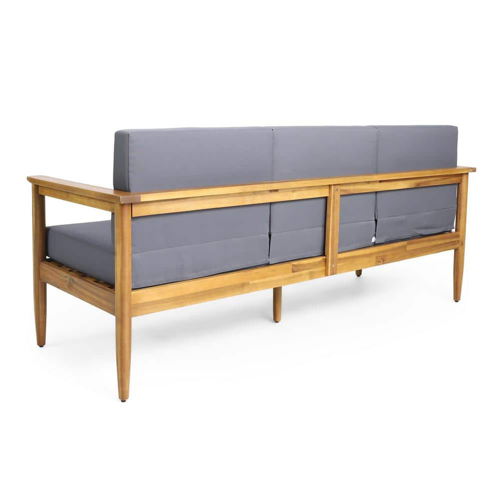 Noble House Magnolia Acacia Wood Outdoor Patio 3-Seater Sofa in Teak/Dark Gray