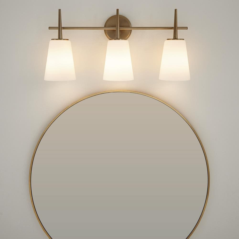Driscoll Satin Brass 3-Light Wall Sconce with Opal Glass Shade