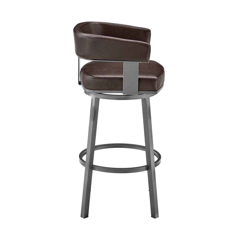 Armen Living Lorin30" Bar Height Swivel Bar Stool in Java Finish and Chocolate Faux Leather