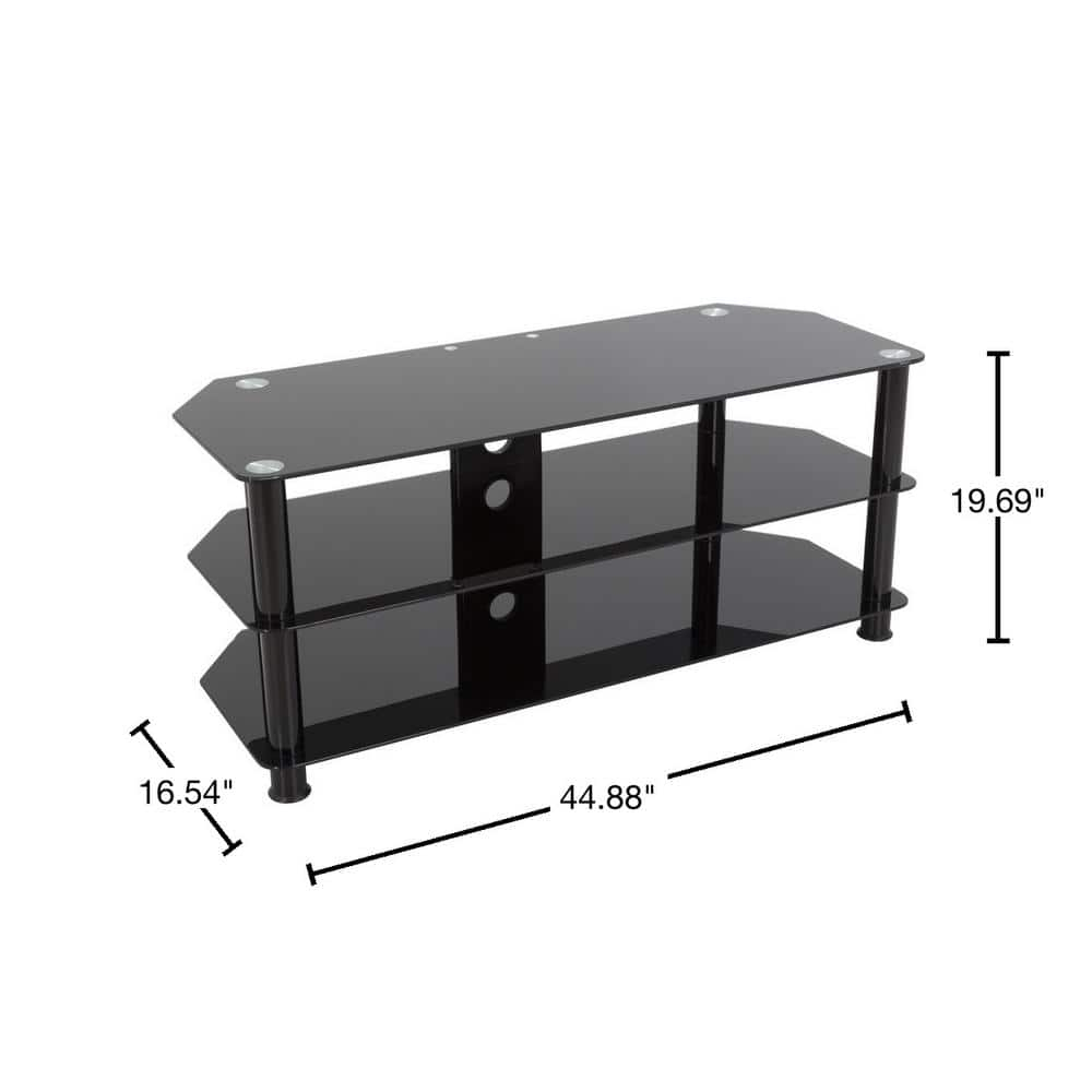 39 in. Black Glass TV Stand Fits TVs Up to 55 in. with Open Storage