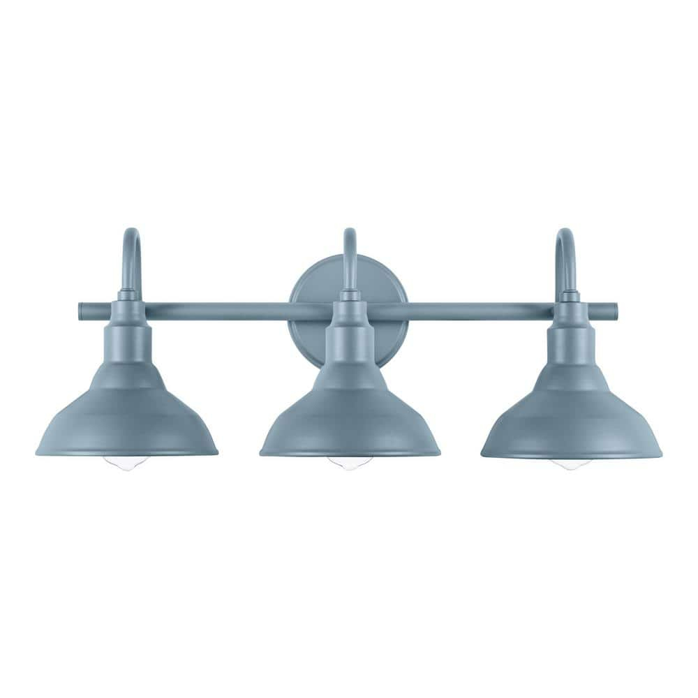 Ceybo Blue 3 Light Bathroom Vanity Light Wall Fixture with Farmhouse Metal Shades, Dimmable Modern Country Home Lighting