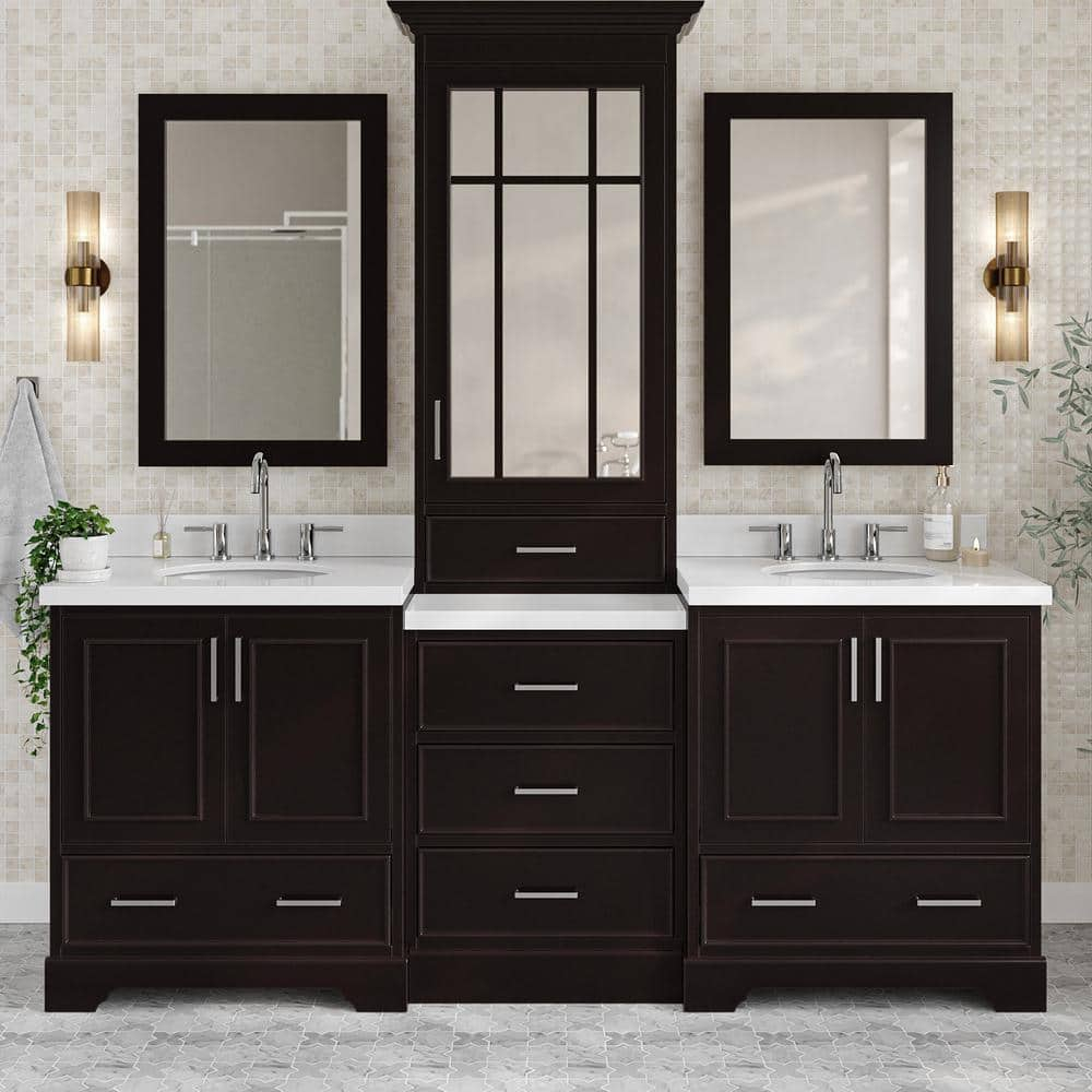 Ariel Stafford 85 in Double Sink Vanity Set in Espresso