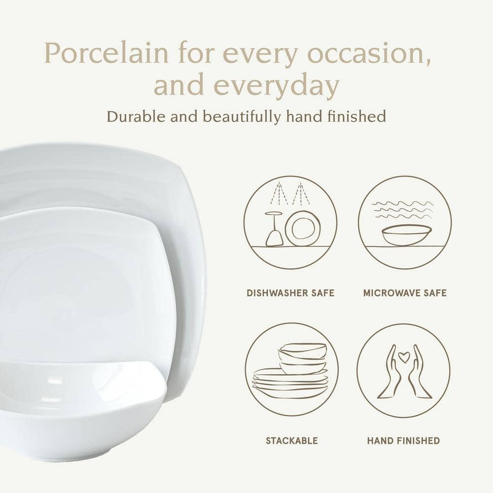 12 pc soft square white dinnerware set (service for 4)