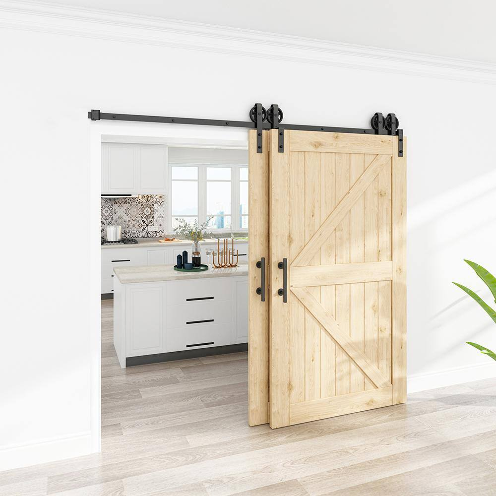 Heavy-Duty Black Steel Single Track Barn Door Hardware Kit
