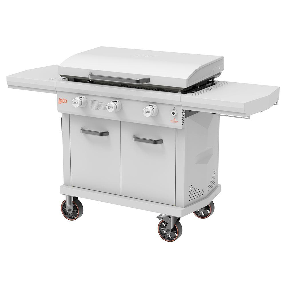 LoCo Cookers 36 Inch 3-Burner Flat Top Propane Grill with Shelves & Trays