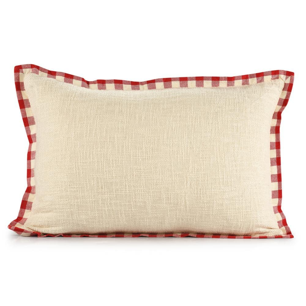 Buffalo Ivory / Red 16 in. x 24 in. Plaid Bordered Lumbar Indoor Throw Pillow