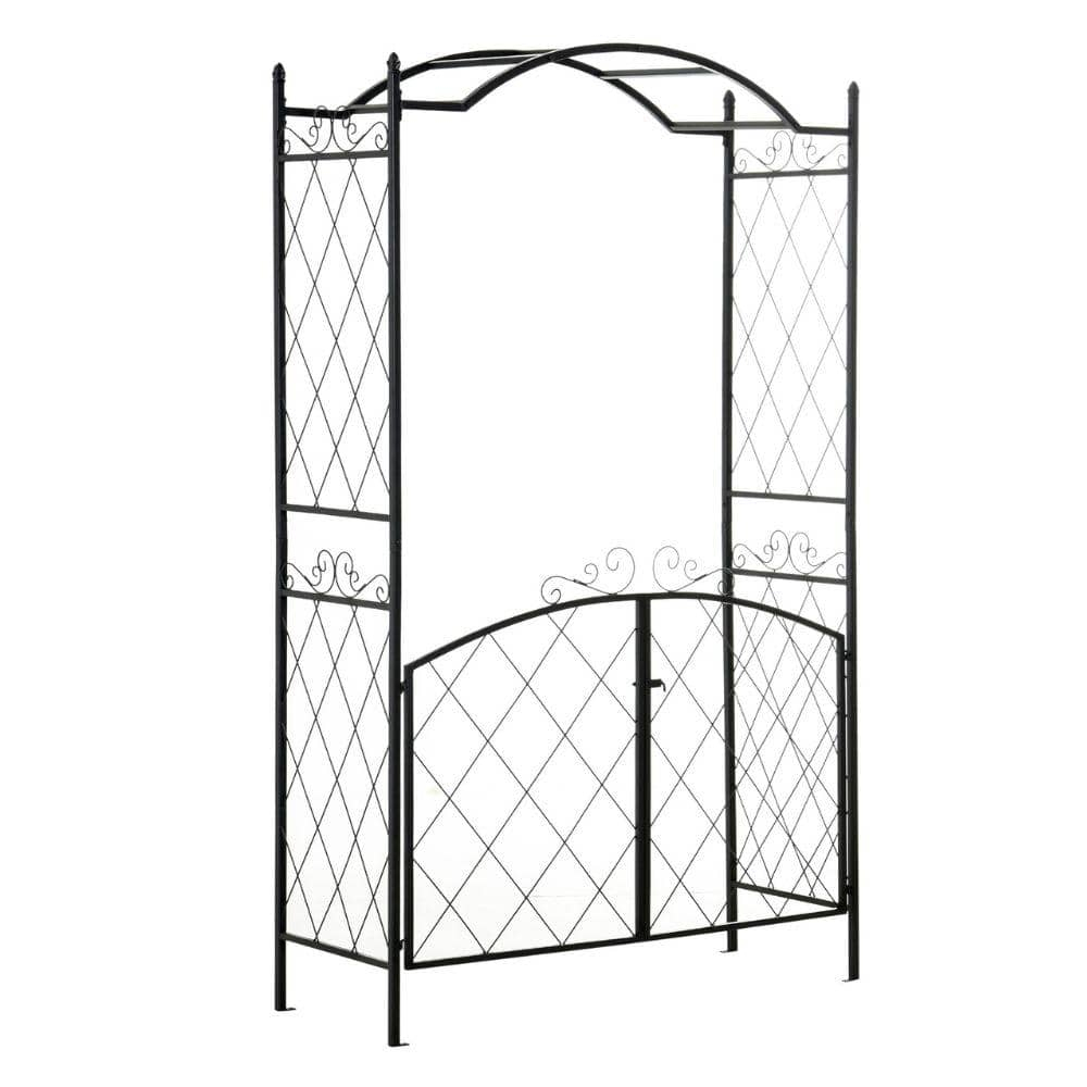 Black Metal Garden Arch Arbor Trellis with Gate for Outdoor Decoration