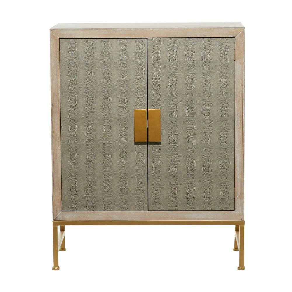 DecMode 32" x 40" Brown Wood Snakeskin Inspired 1 Shelf and 2 Doors Cabinet, 1-Piece