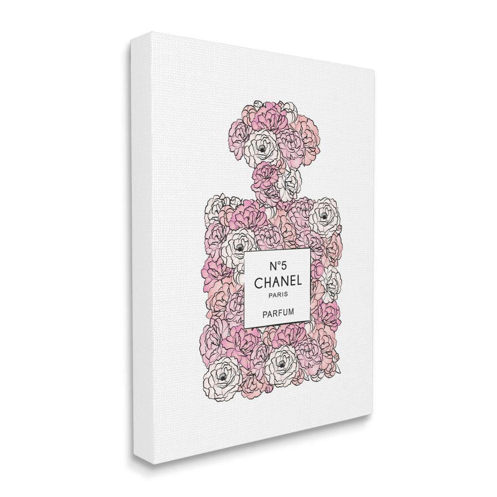 Stupell Industries Pink Rose Floral Perfume Bottle Designer Fashion Botanical & Floral Painting Gallery Wrapped Canvas Art Print Wall Art, 36 x 48
