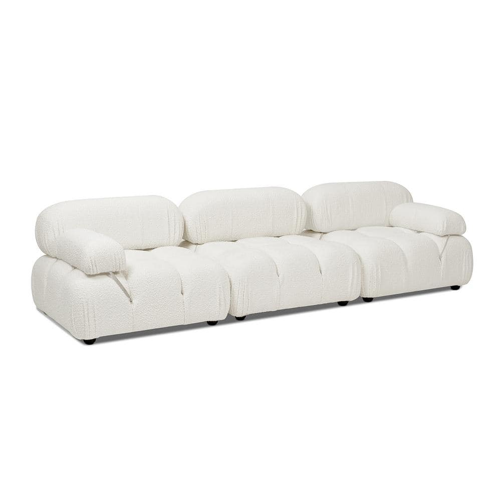 Marcel 109.5" Bubble Modular Modern 3-Piece Sofa, Ivory White Boucle