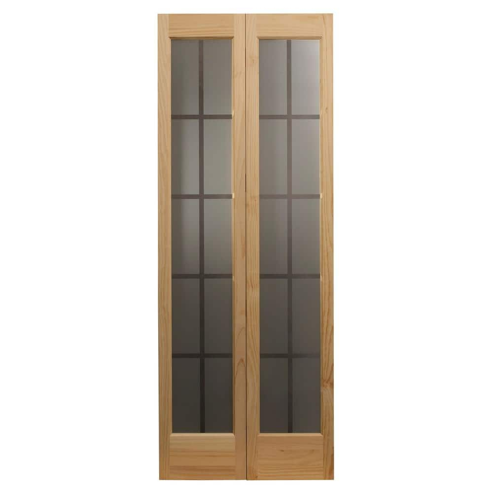American Wood 837320 24 x 80 in. Full Glass Mission Bifold Door, Unfinished Pine