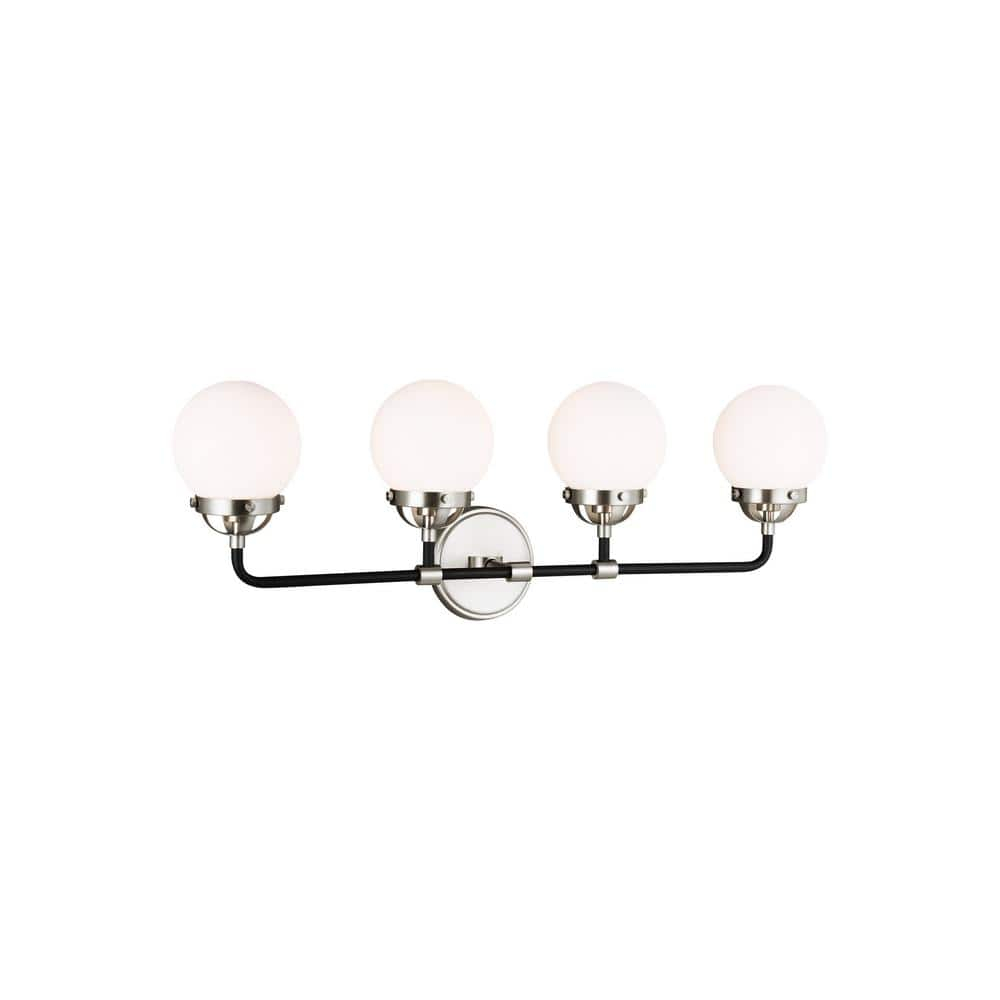 Midnight Black and Brushed Nickel 4-Light Vanity with Etched Glass
