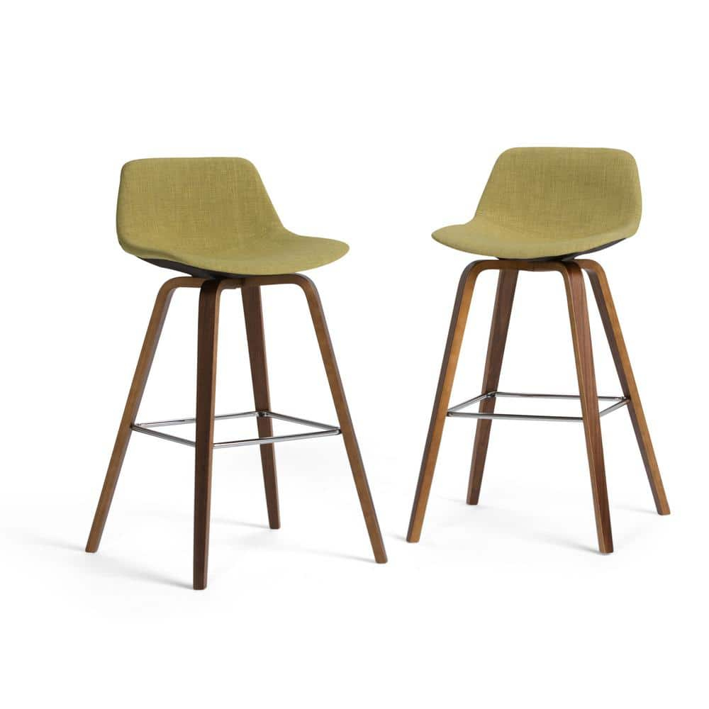Simpli Home Randolph Mid Century Modern 28 inch Bentwood Counter/ Bar Height Stool (Set of 2) in Acid Green Linen Look Fabric