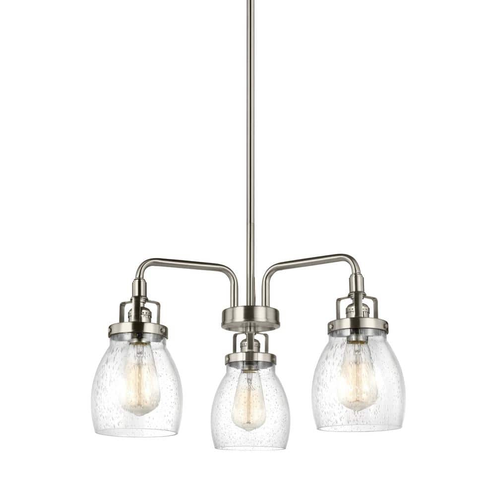 Brushed Nickel 3-Light Chandelier with Clear Seeded Glass Shades