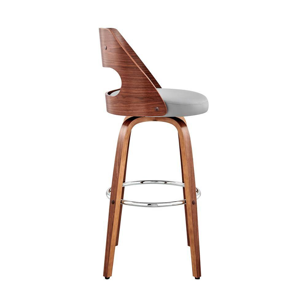 Armen Living Indoor Julius 30" Cream Faux Leather and Walnut Wood Bar Stool