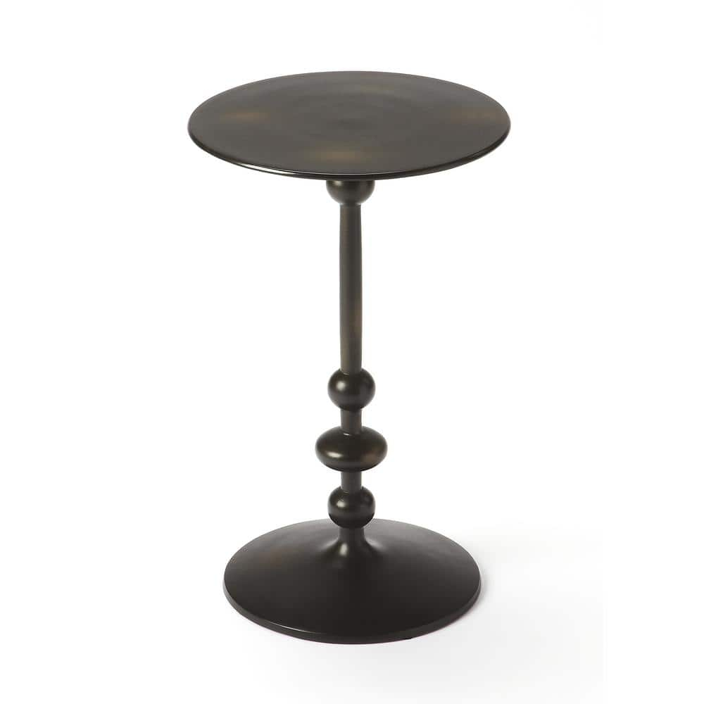 Elegant Round Black Iron and Wood Pedestal End Table