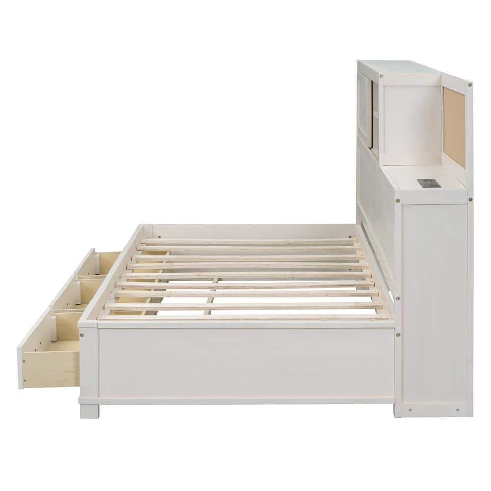 Giantex Twin Daybed with 3 Storage Drawers, Wood Day Bed with Storage Shelves, Cork Board & Sliding Door, Daybed Frame for Kids Adults Guests, No Box Spring Needed, Daybed with Storage, White