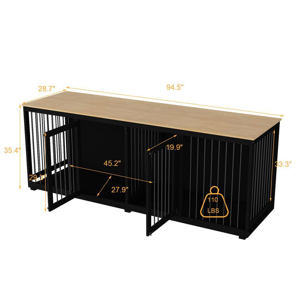94.5" Extra Large Dog Crate Furniture, Heavy Duty Dog Kennel with a Removable Divider, Indoor Furniture Style Dog Crate House TV Stand with Double Rooms for Large Medium Breed Dogs, Black