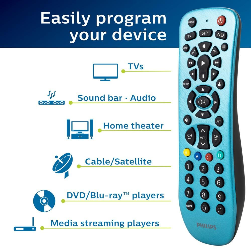 Philips 3-Device Universal Remote Control, Brushed Electric Blue, SRP3249B/27