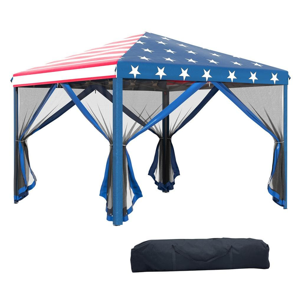 10 ft x 10 ft American Flag Pop-Up Canopy Tent with Mesh Netting