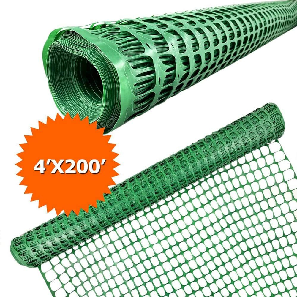 4 ft. x 200 ft., Plastic Mesh Fence 1 Green Roll Barrier Netting, Garden Fencing, 4 ft. Tall and 200 ft. L