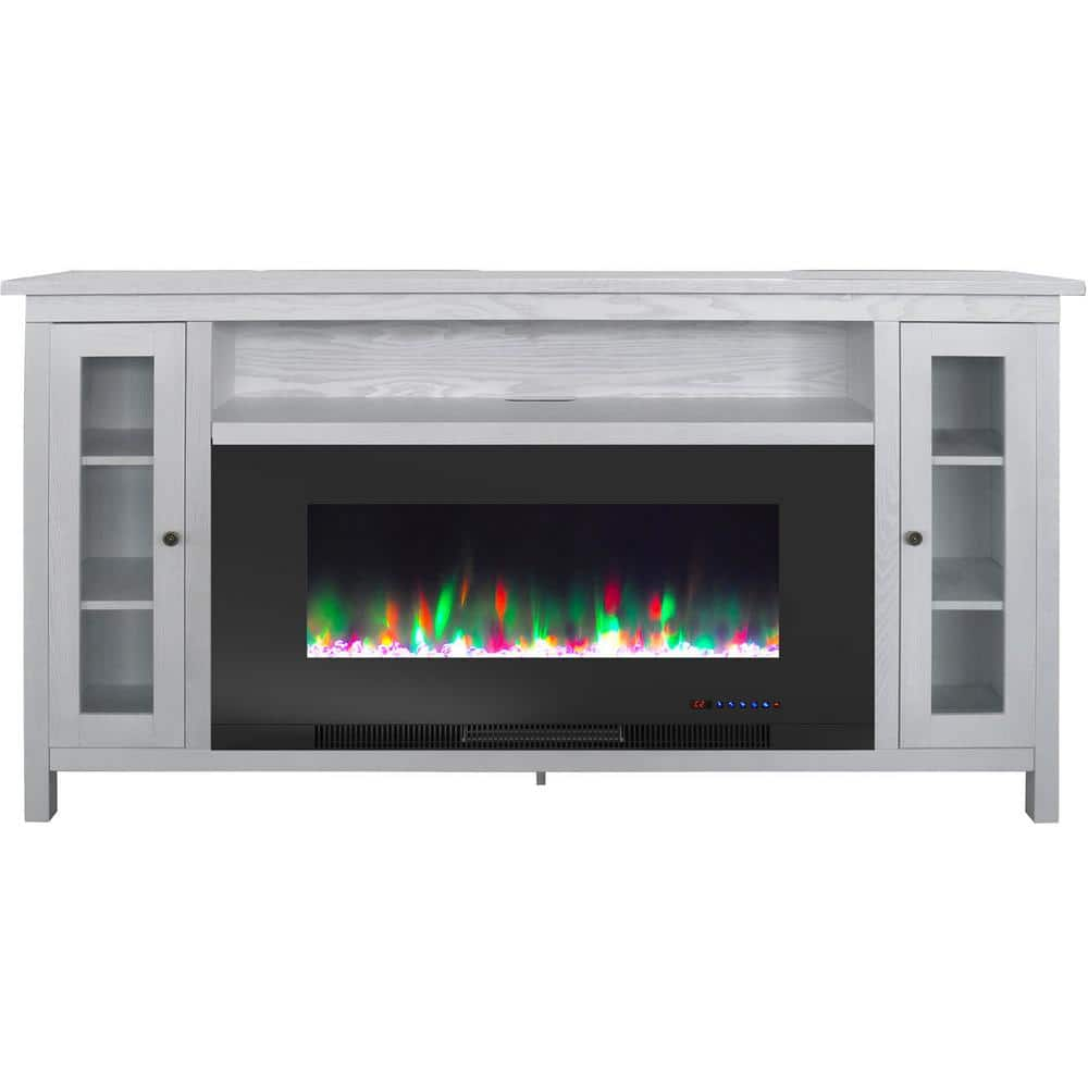 Cambridge Somerset 70-In. White Electric Fireplace TV Stand with Multi-Color LED Flames, Crystal Rock Display, and Remote Control