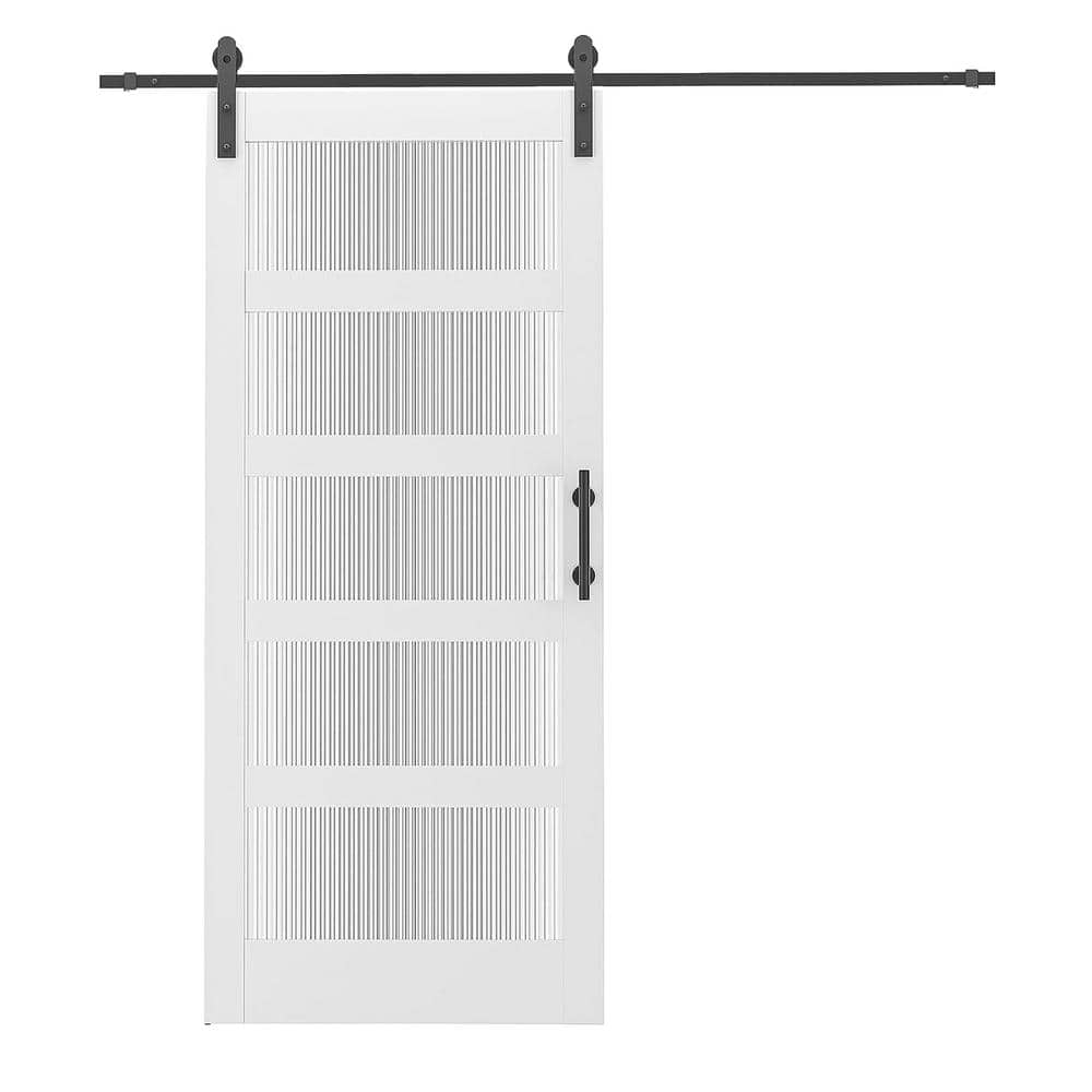 ZHOUJIA 36In X 84In Glass Barn Door White Sliding Barn Door Slab with 5 Frosted Glass