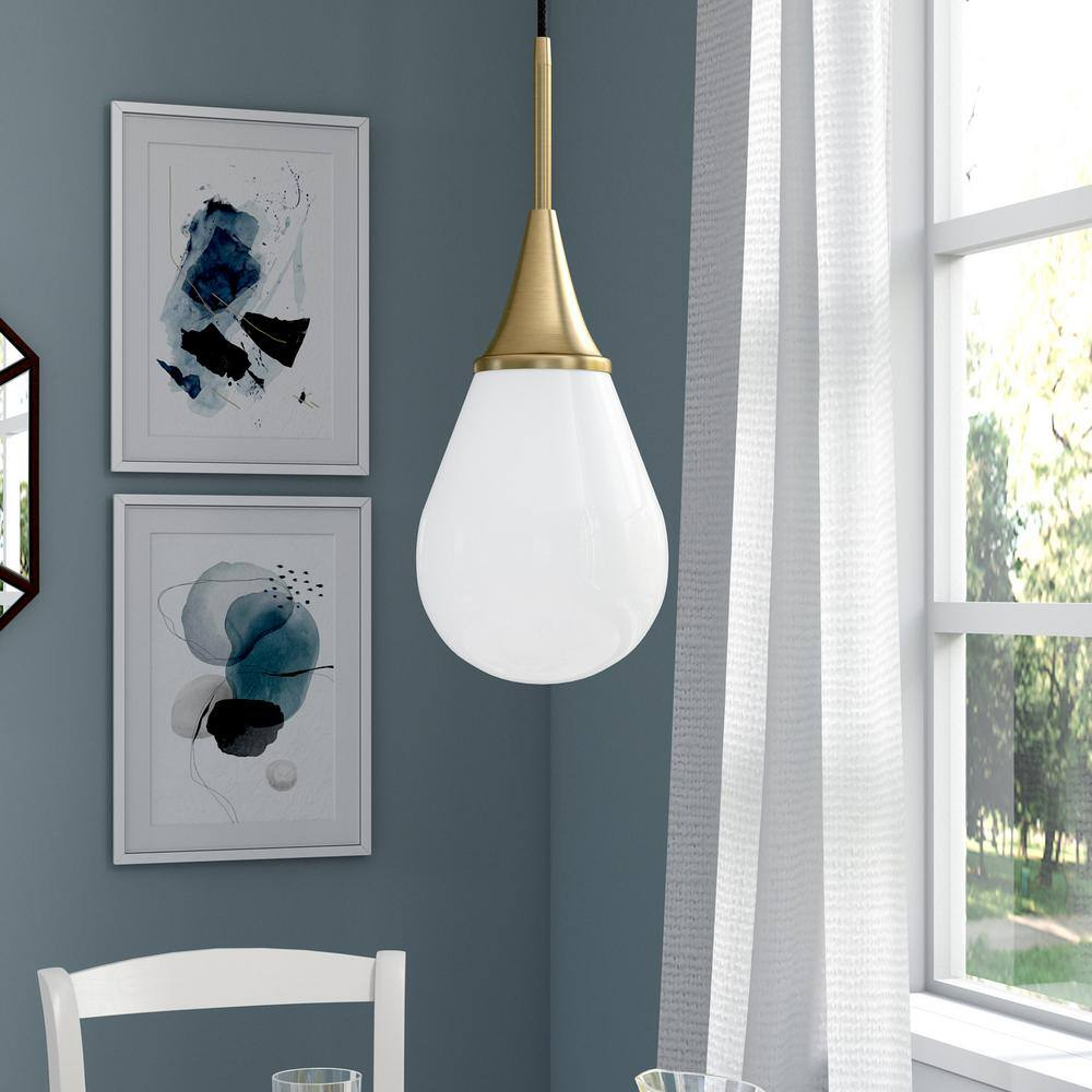 Ambrose 7" Brass and White Milk Glass Drop Light