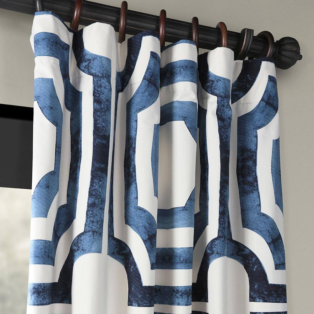 Mecca Blue Printed Cotton Curtain (1 Panel), Mecca Blue, 50W X 120L