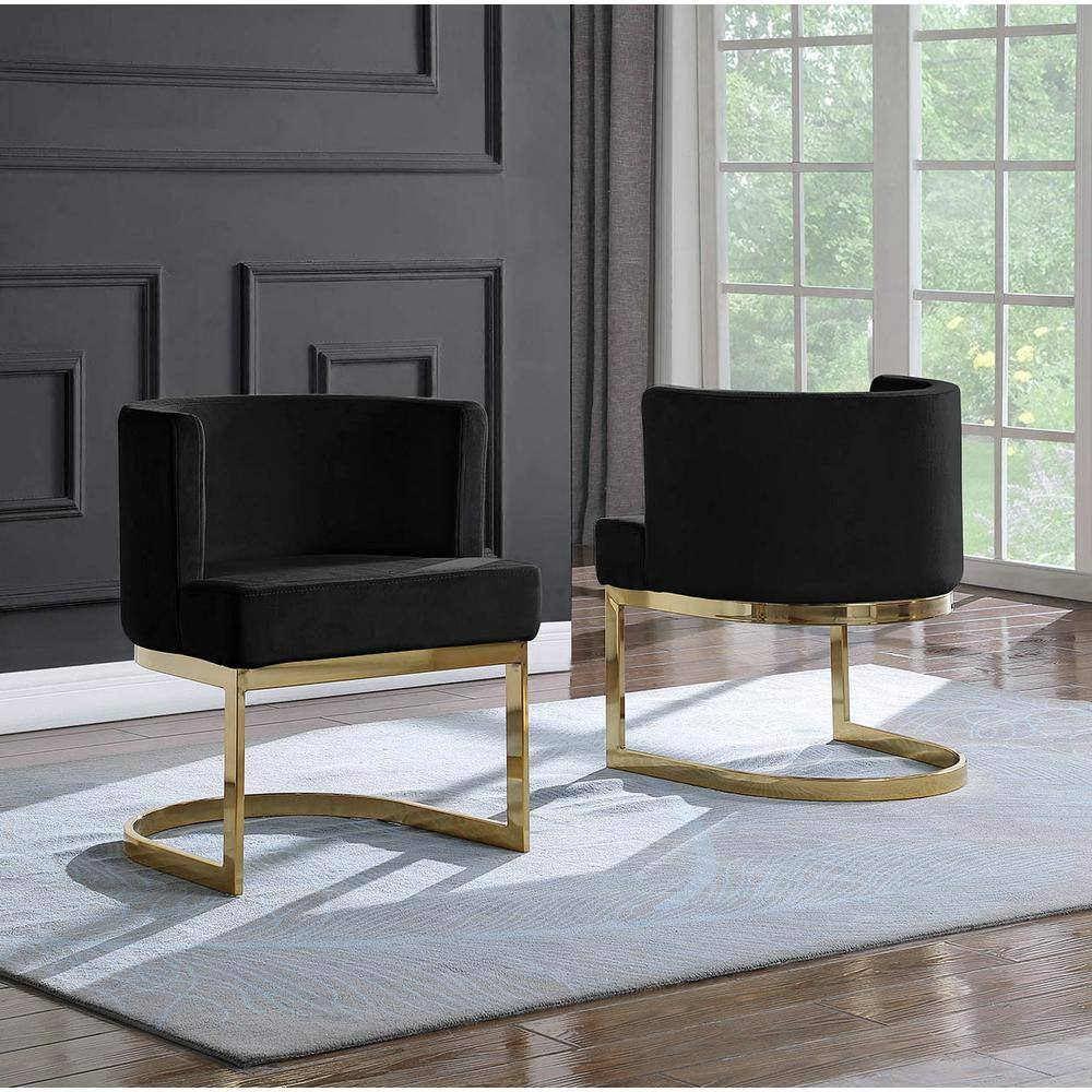 Velvet Black Accent Chair with Gold Chrome Base - 1 Chair