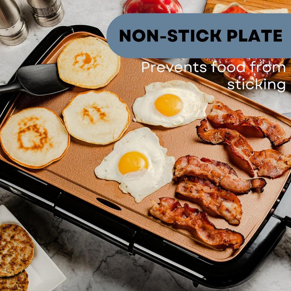 OVENTE Electric Griddle with 16" x 10" Flat Non-Stick Cooking Surface, Copper GD1610CO