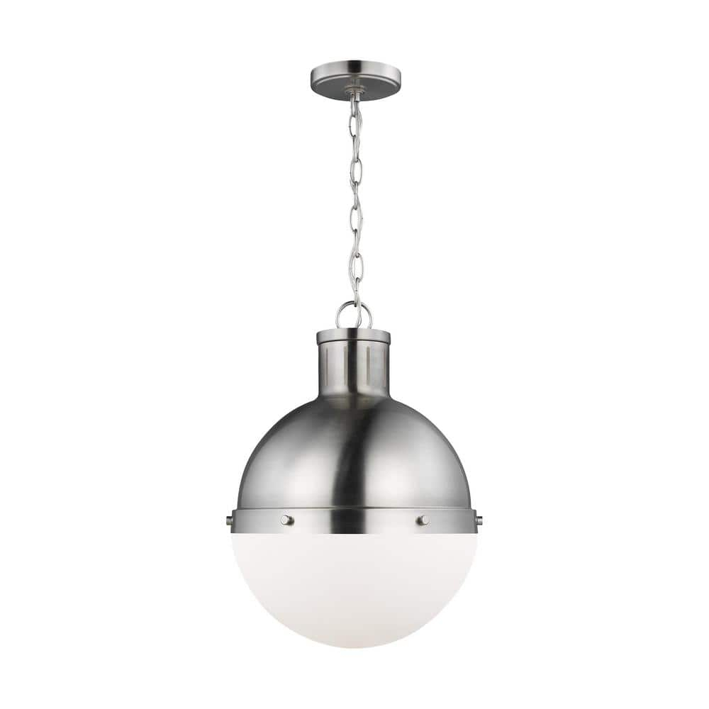 Generation Lighting Hanks 1 -Light Brushed Nickel Transitional White glass Globe Medium Hanging Pendant light