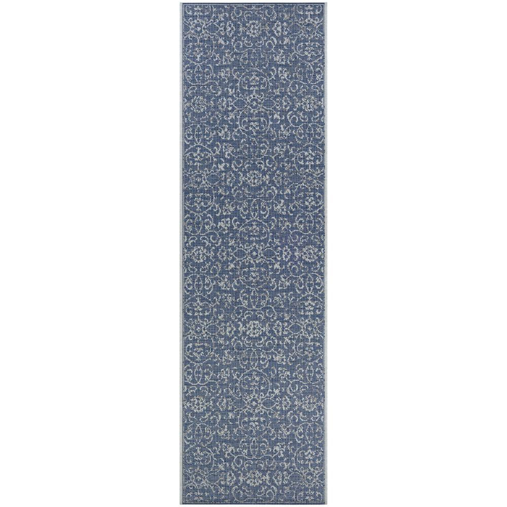 Couristan Monte Carlo Summer Vines Indoor / Outdoor Area Rug, Navy-Ivory, 2'3" x 11'9" Runner