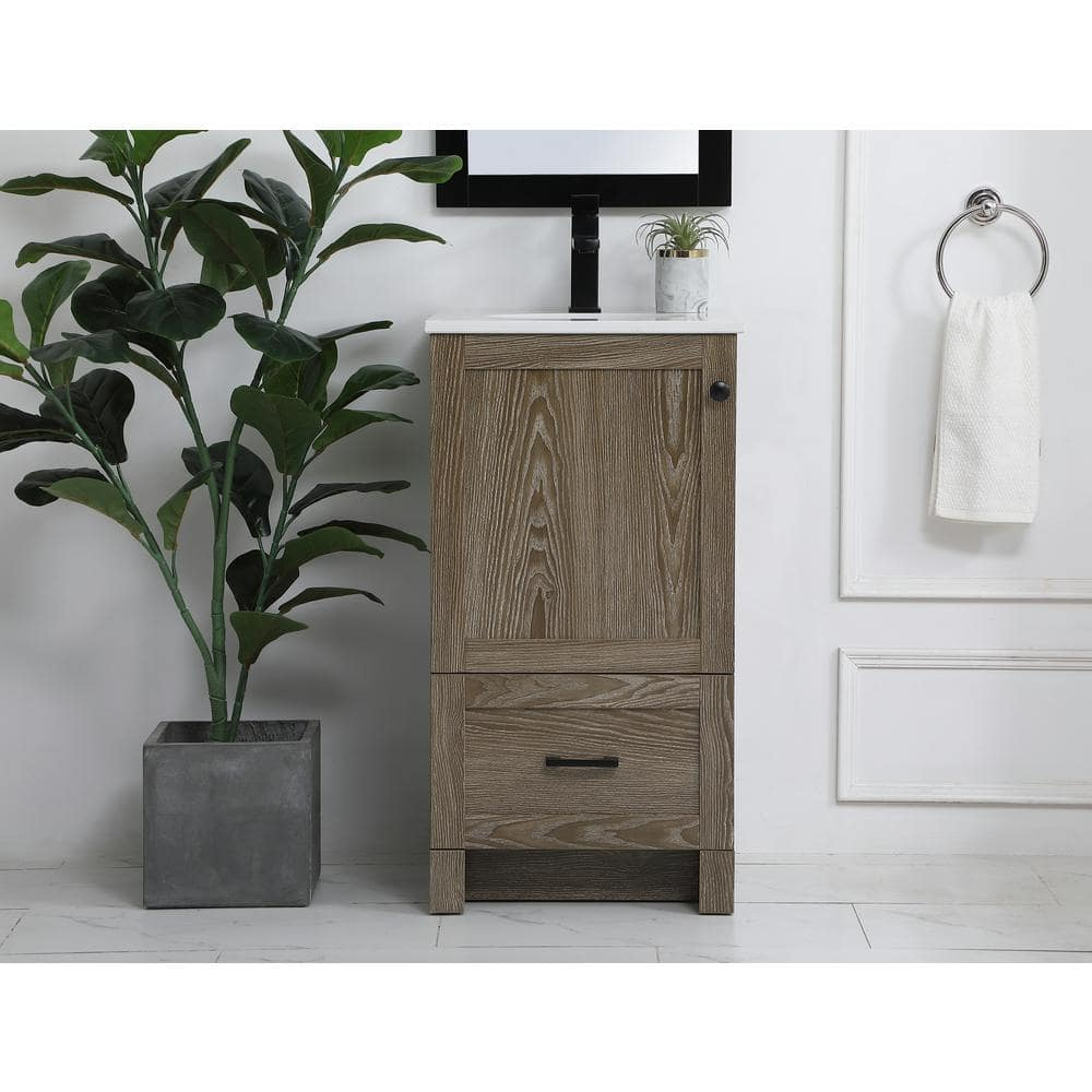 18 in. Single Bathroom Vanity, Weathered Oak
