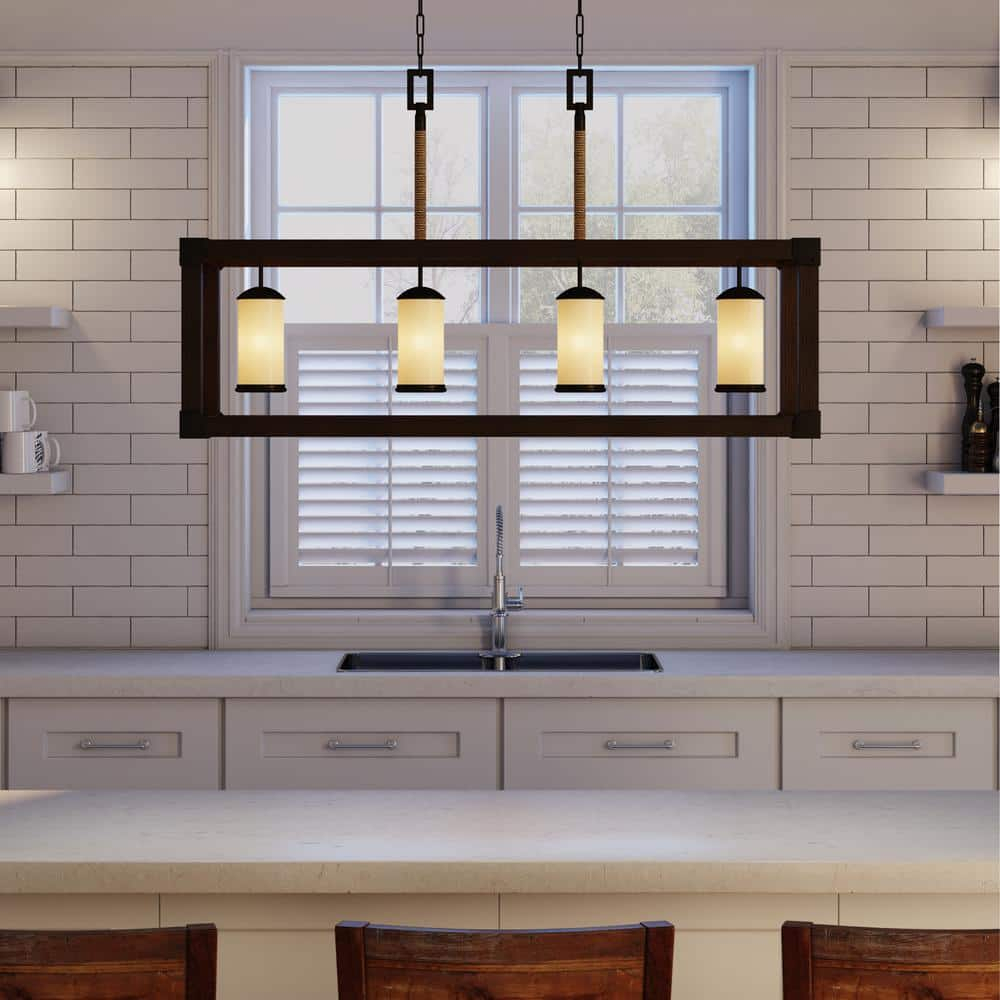 Stardust Finish Four-Light Island Pendant with Creme Parchment Glass