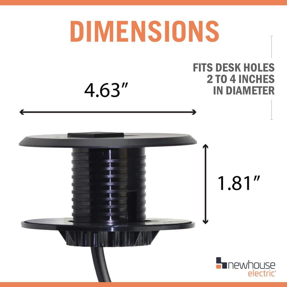 2-4 in. Universal Desk Grommet with Tamper Resistant Electrical Outlet, USB Ports, and 6.5-ft. Cable