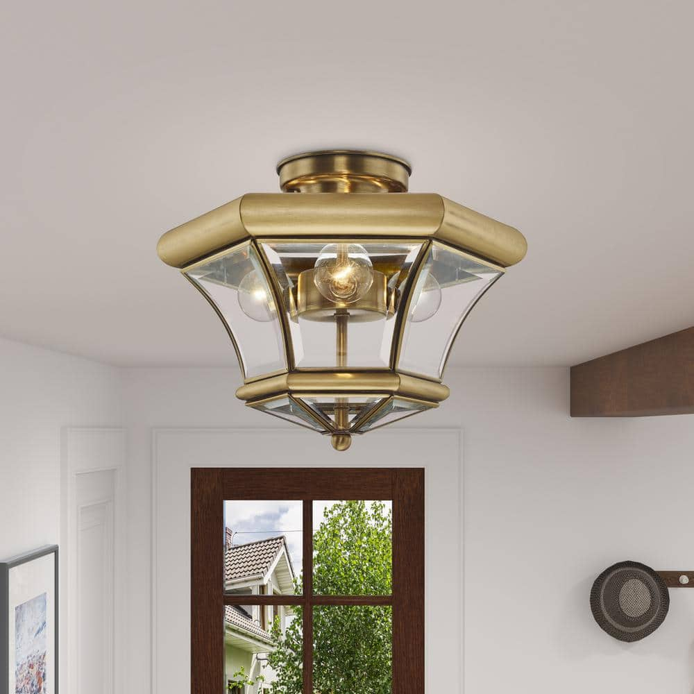 Livex Lighting Monterey 3 - Light Flush Mount in  Antique Brass