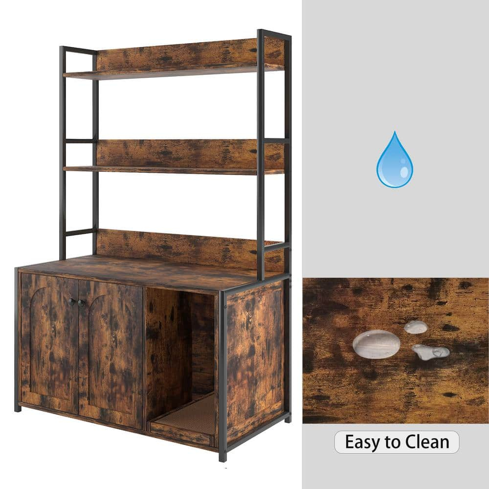 Cat Litter Box Enclosure Furniture Hidden with Barn Door Large Wooden Cat Washroom Furniture with Multi Layered Shelf Storage Wooden Cat House Furniture Storage Sturdy Indoor Cat Cabinet