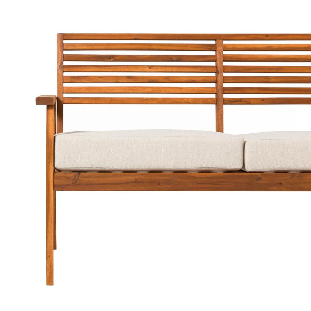 Modern Brown Solid Acacia Wood Outdoor Loveseat with Cushions