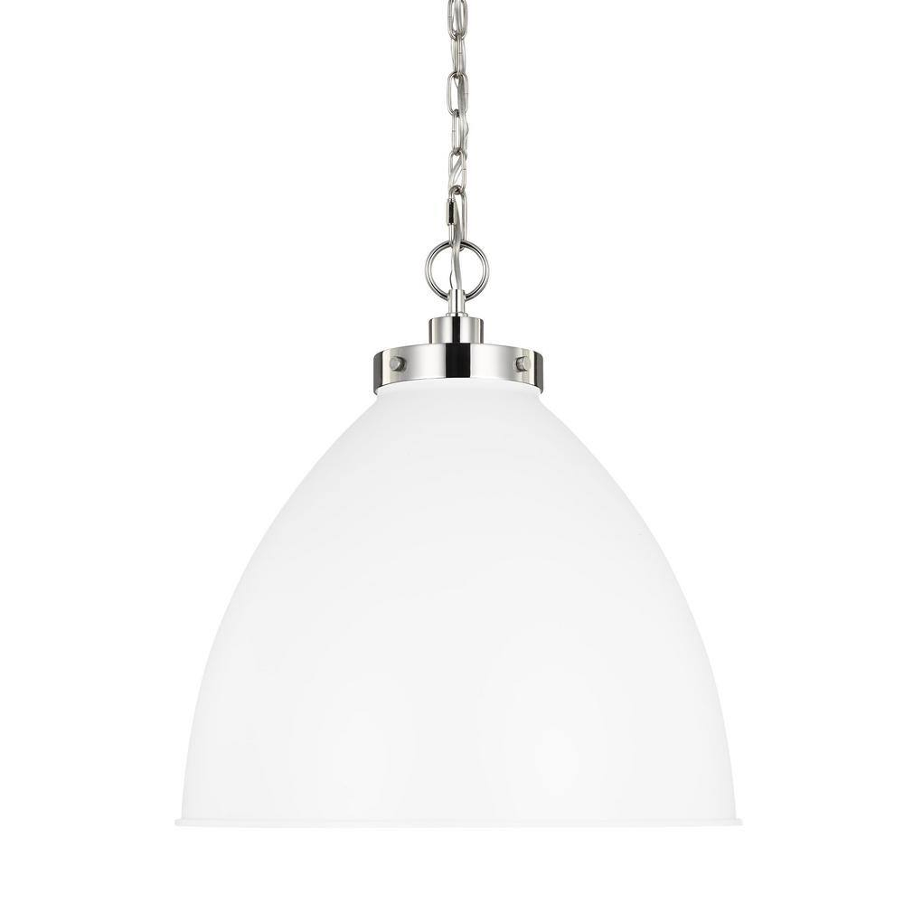 Elegant Matte White and Polished Nickel Bowl Pendant Light